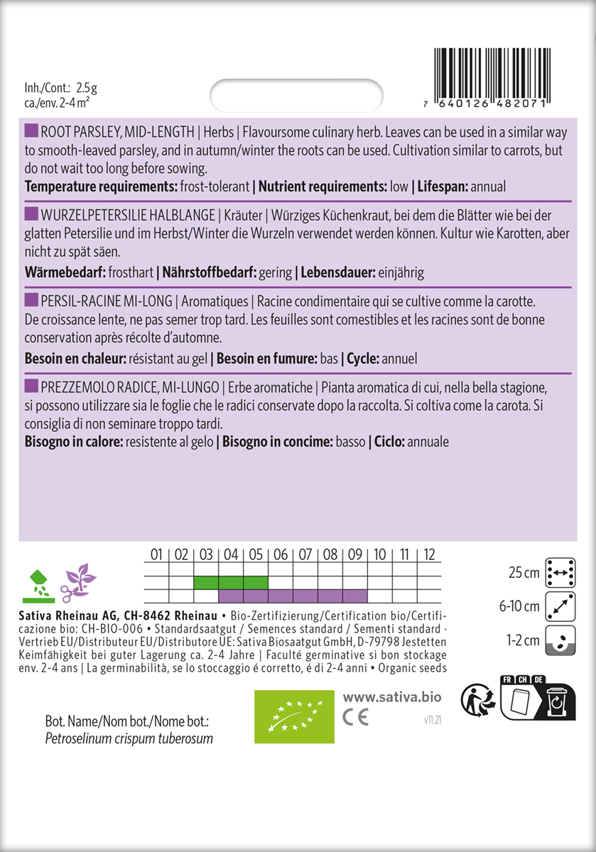 Wurzelpetersilie Halblange BIO Samen