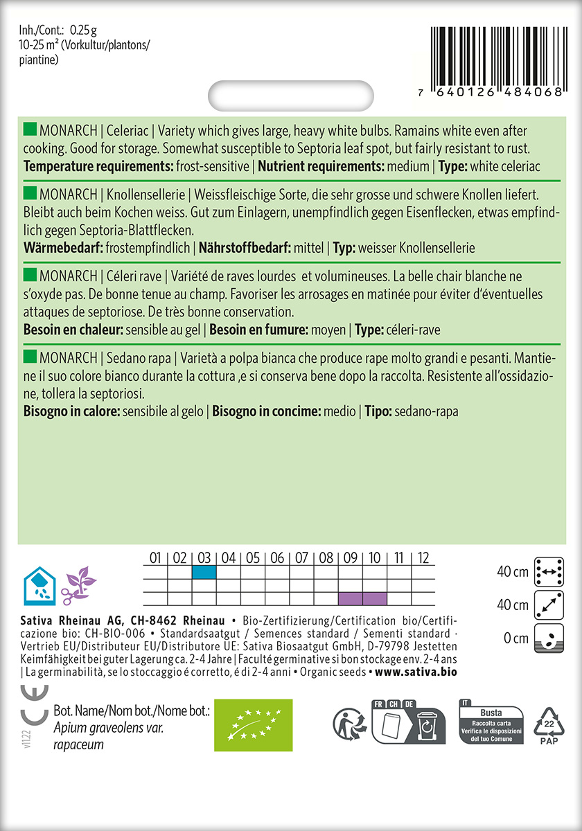 Sellerie 'Monarch', Knollensellerie, Biosaatgut