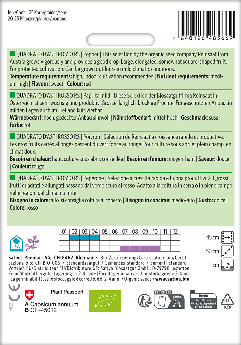 Paprika 'Quadrato d'Asti Rosso RS' Biosaatgut