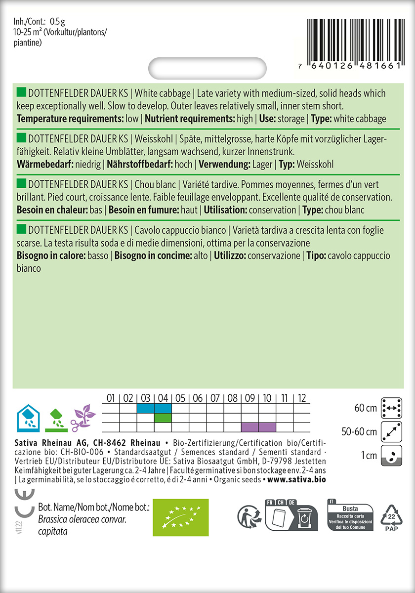 Weißkohl 'Dottenfelder Dauer KS' Biosaatgut