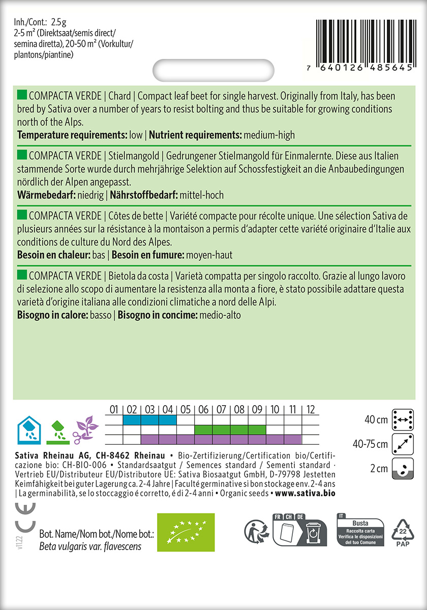 Mangold Compacta Verde, Stielmangold Bio Samen