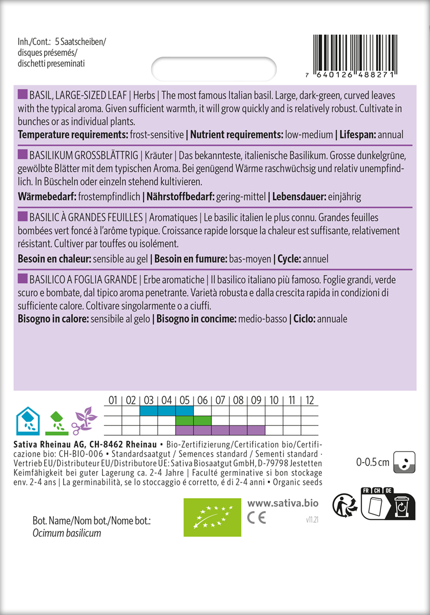 Basilikum Großblättrig Biosaatgut von Sativa