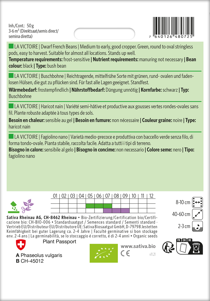 Bohne Buschbohne 'La Victoire', BIO Samen