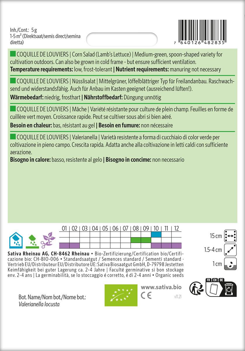 Feldsalat Nüsslisalat, Ackersalat 'Coquille deLouviers' Bio Saatgut