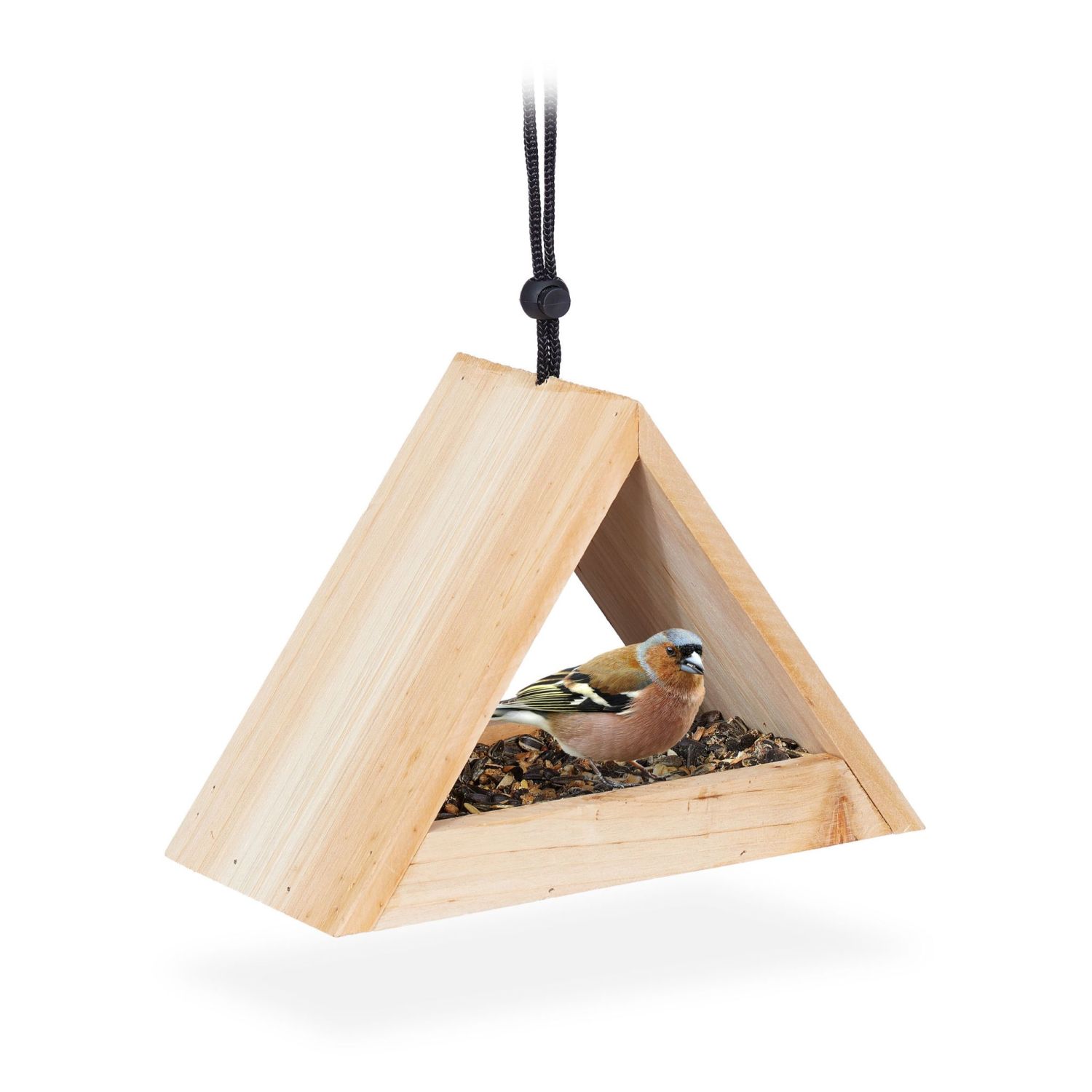 vogelfutterhaus_dreieckig Vogelhaus aus Tannenholz, natur