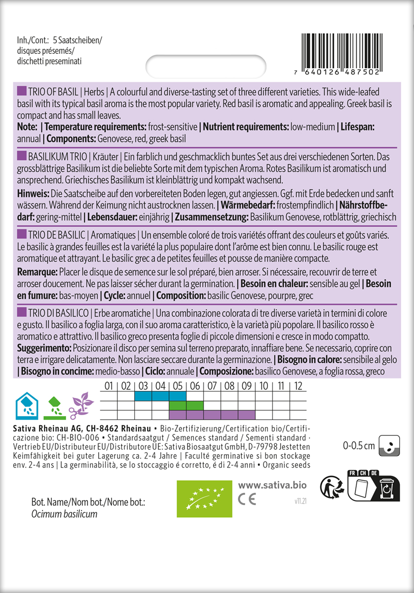 Basilikum TRIO Saatscheiben / Samen für die Welt