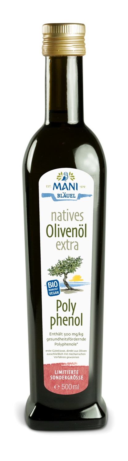 12117_mani_natives_olivenoel_extra_bio_polyphenol_500ml MANI Bläuel natives Olivenöl extra, bio, Polyphenol 0,5 l