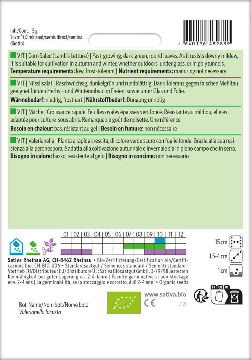 Feldsalat, Ackersalat, Nüsslisalat VIT Biosaatgut von Sativa