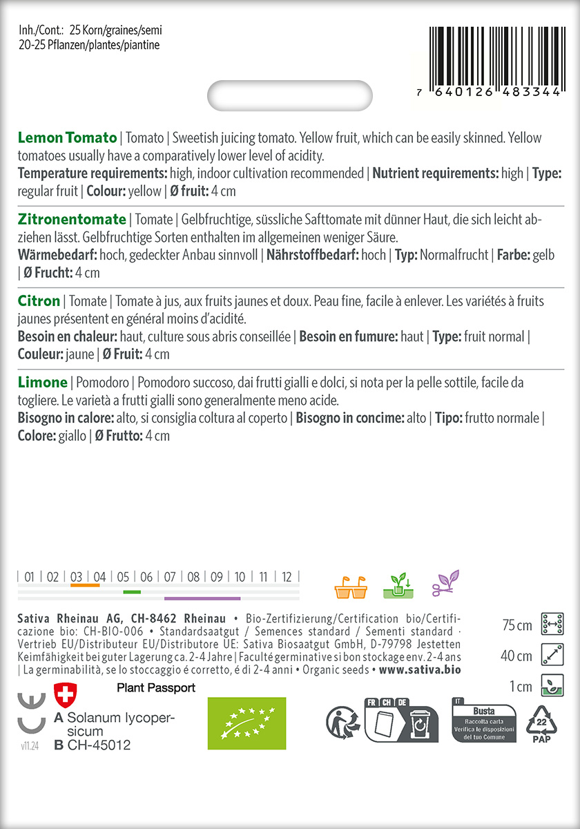 Tomate 'Zitronentomate' Biosamen