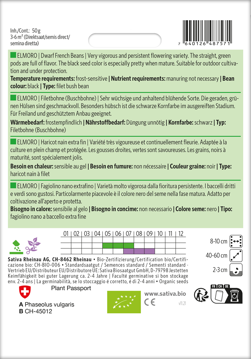 Bohne Buschbohne Elmoro, BIO Samen