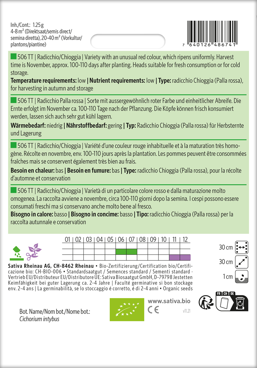 Zichorie 506 TT Radicchio Palla Rossa Biosaatgut