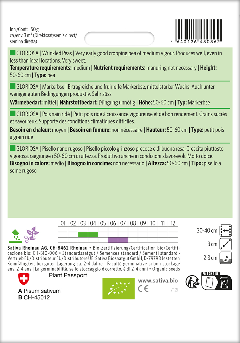 Erbse - Markerbse- Gloriosa Biosaatgut