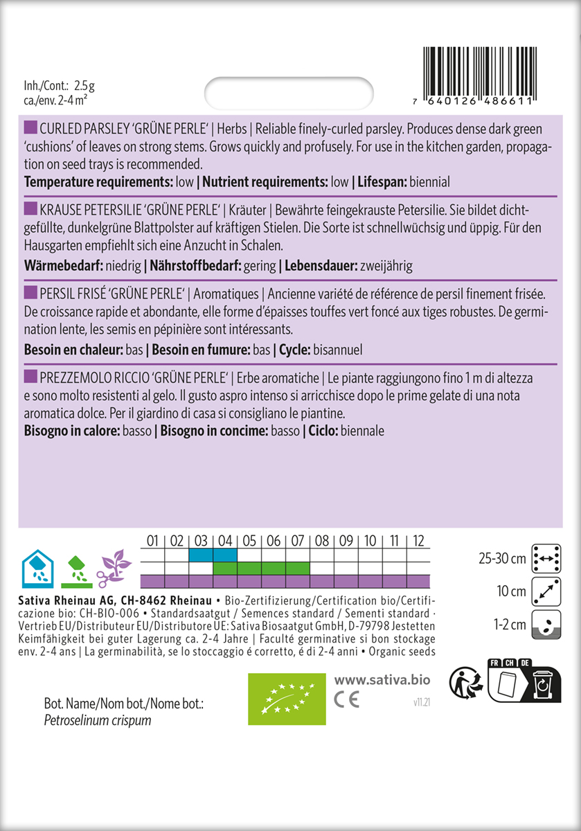 Krause Petersilie 'Grüne Perle' Bio Saatgut Sativa