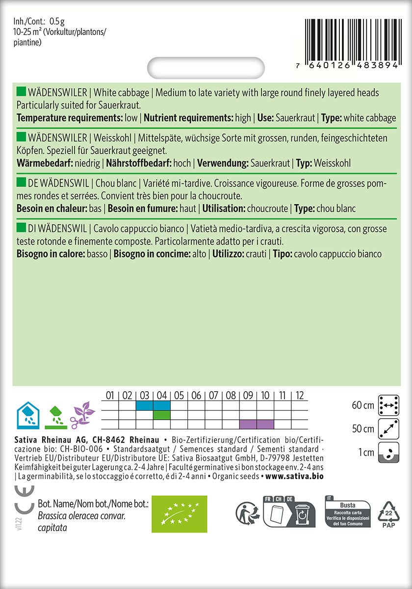 Kohl, Weißkohl Waedenswiler Biosaatgut