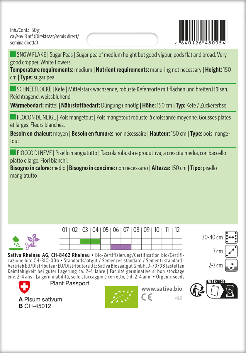 Erbse 'Schneeflocke' Biosamen