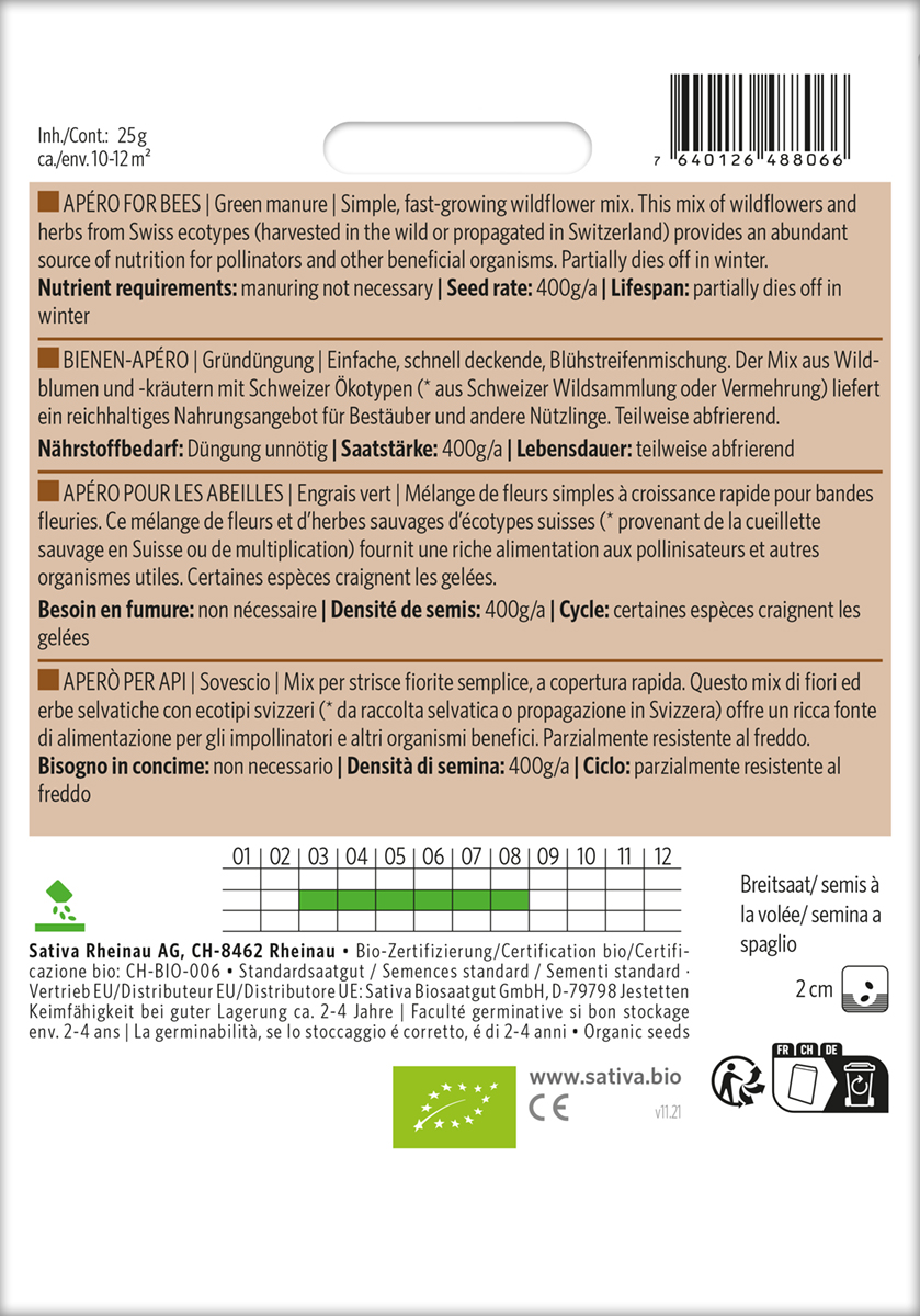 Bienen-Apéro, Blühstreifemischung, Gründüngung - BIO Samen