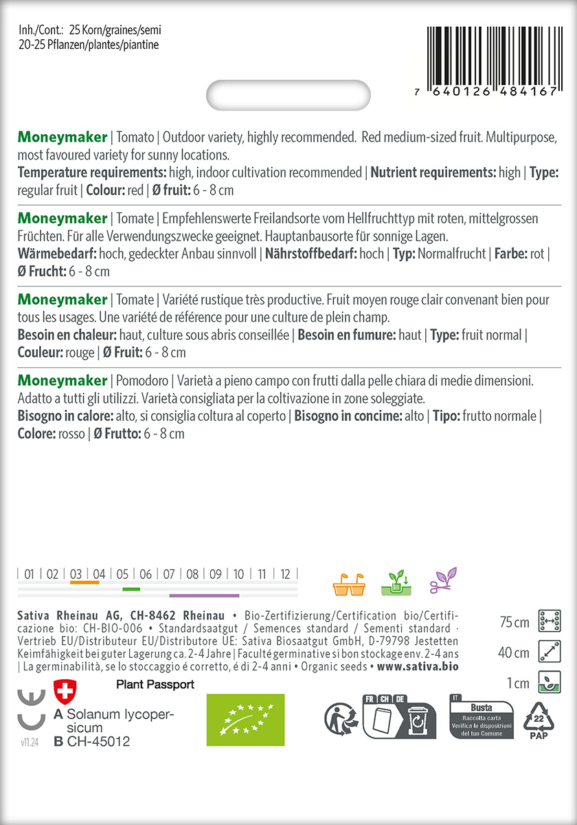 Tomate Moneymaker Biosaatgut von Sativa