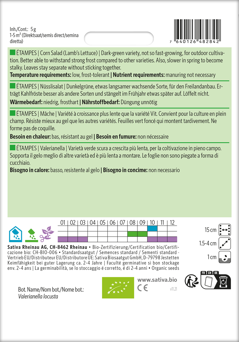 Feldsalat, Ackersalat, Nüsslisalat Étampes Biosaatgut