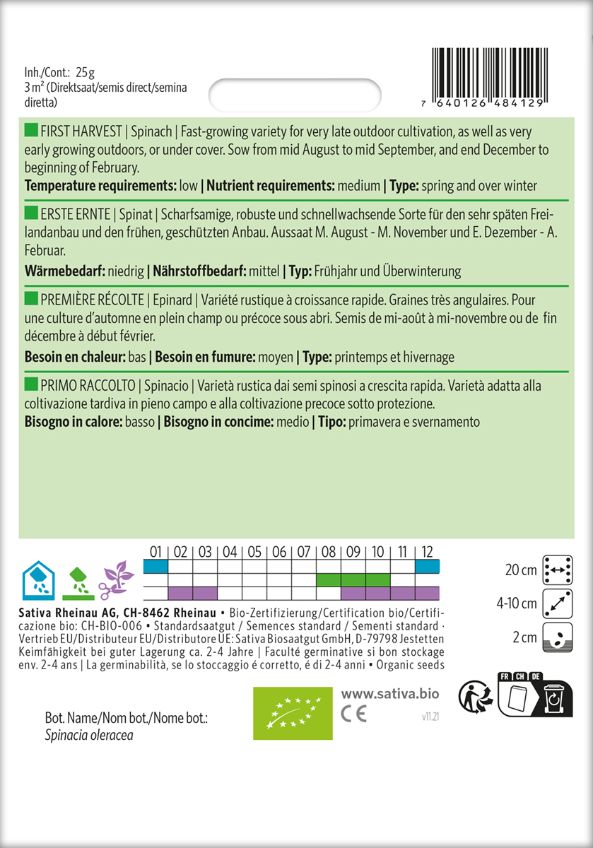 Spinat Erste Ernte BIO Samen