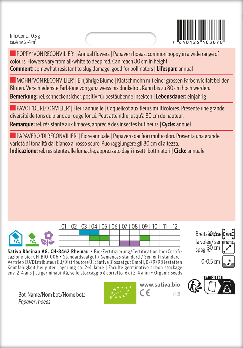 Mohn 'Von Reconvilier' BIO Samen