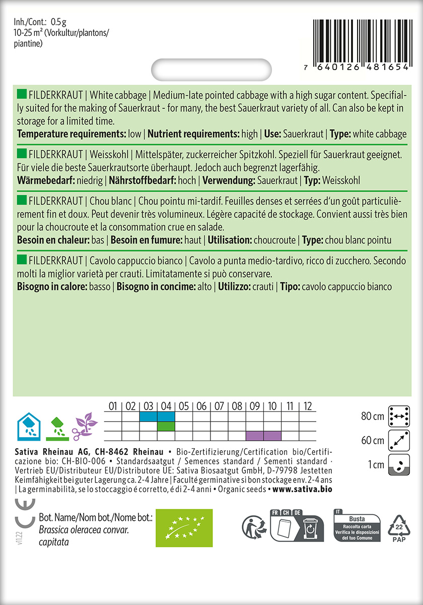 Weißkohl 'Filderkrautr' Biosaatgut