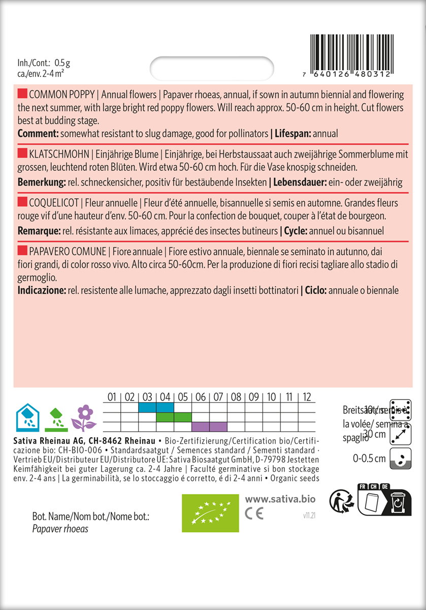 Klatschmohn Biosaatgut Sativa