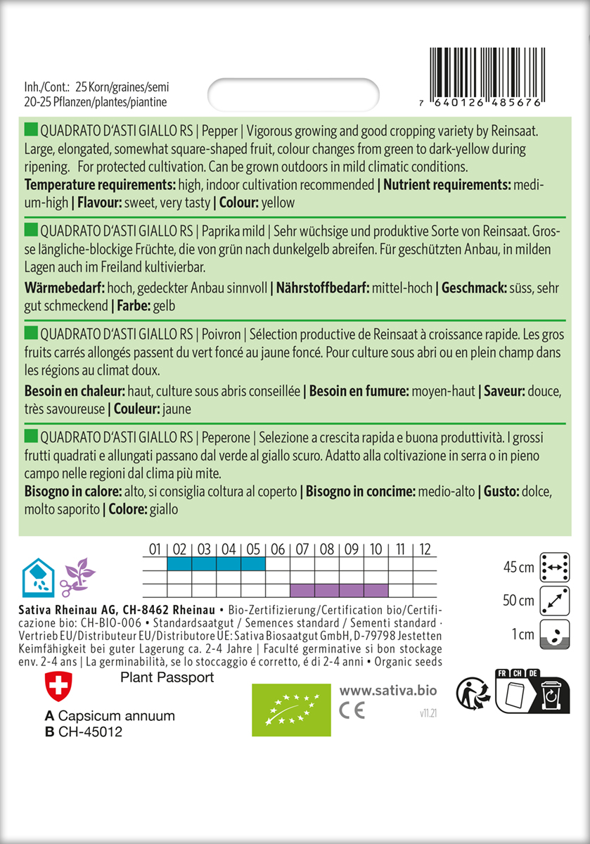 Paprika 'Quadrato d'Asti Giallo RS' Biosaatgut